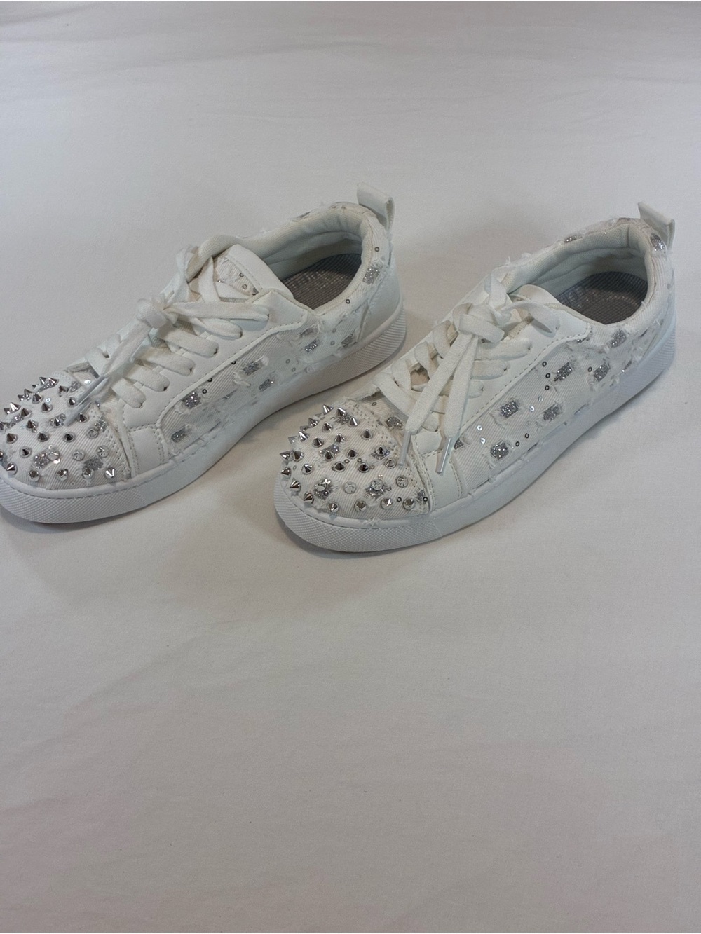 White Women's Studded Low-Top Sneakers - Picture 4 of 9